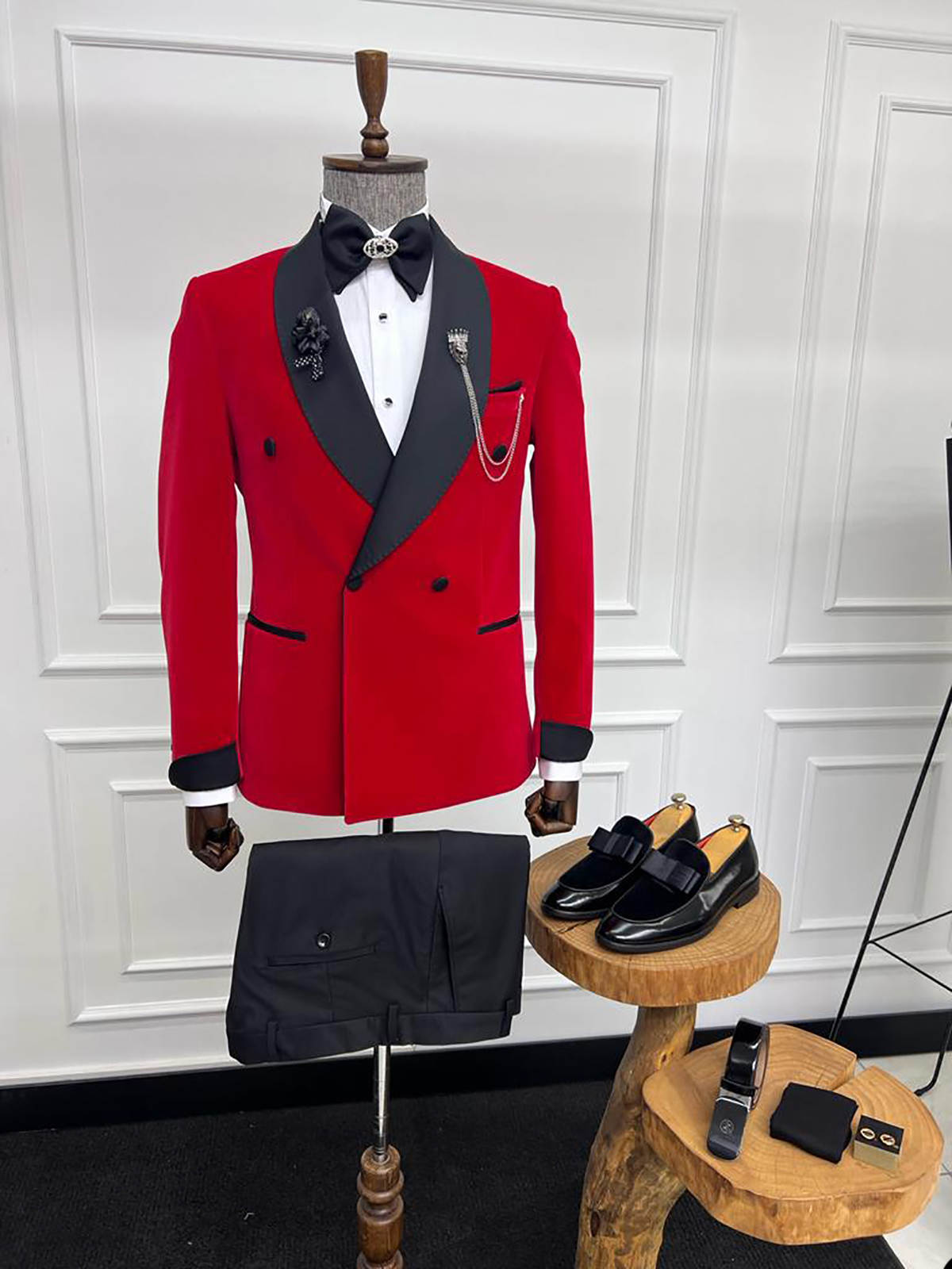 Sparkly Red Wedding Tuxedos 2 Piece Set Jacket Pants Shawl Lapel Men Suit Evening Groom Wear Party Suits Customized