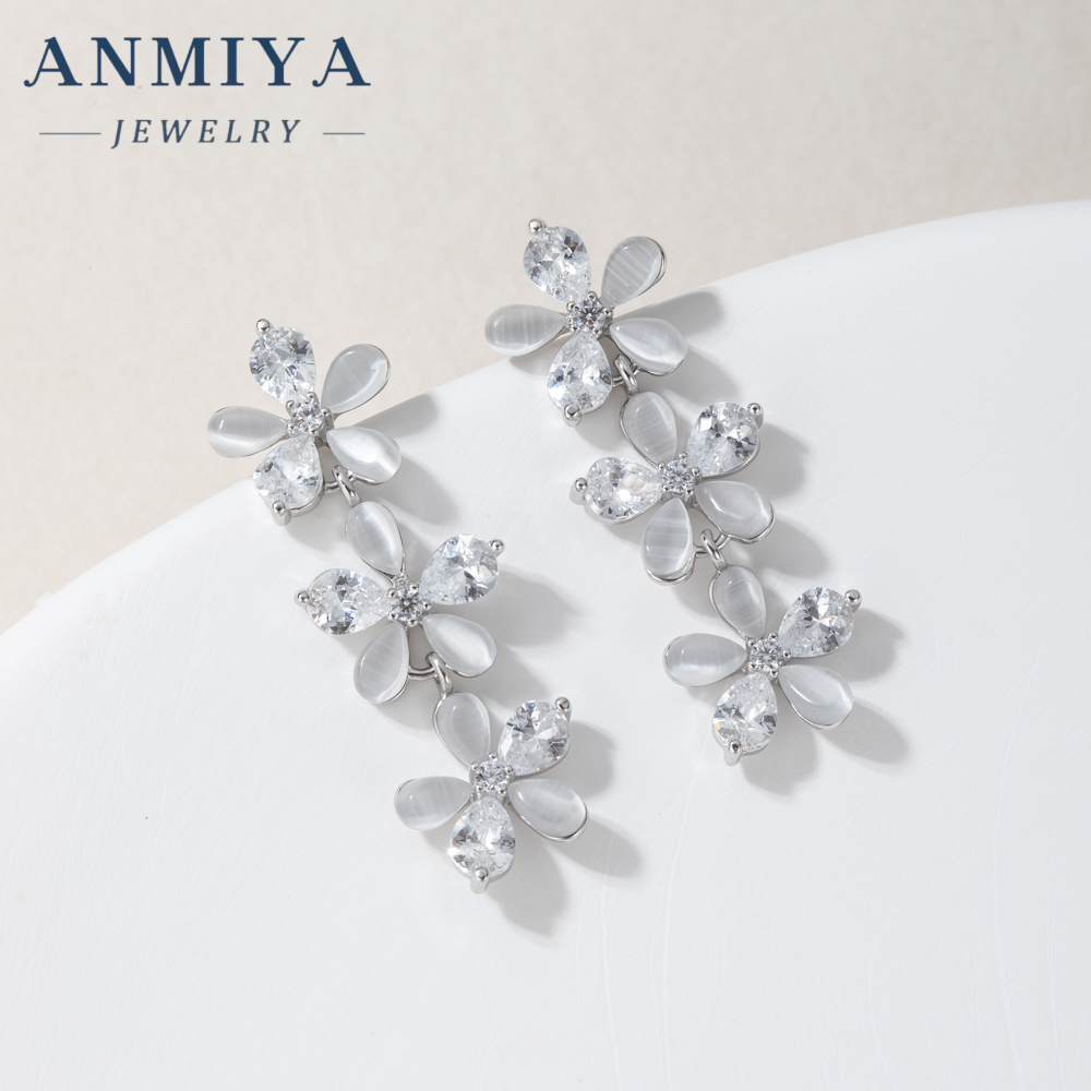 Korean Style Fine Long Flower Dainty 925 Sterling Silver Earrings Necklaces Set for Women Wholesale