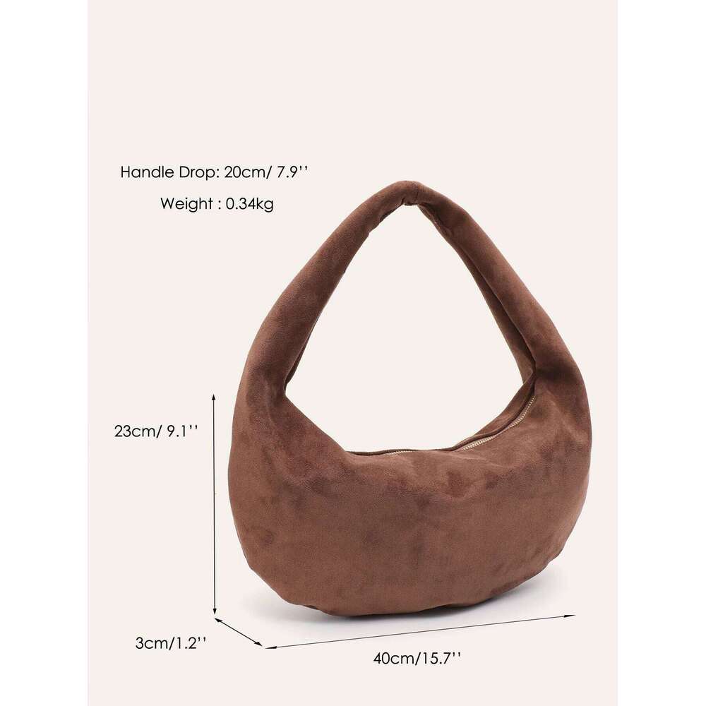 CR Minimalist Simple Hobo For Women Faux Suede Fabric Underarm Shoulder Bag Lightweight Elegant Casual Daily Handbag Versatile