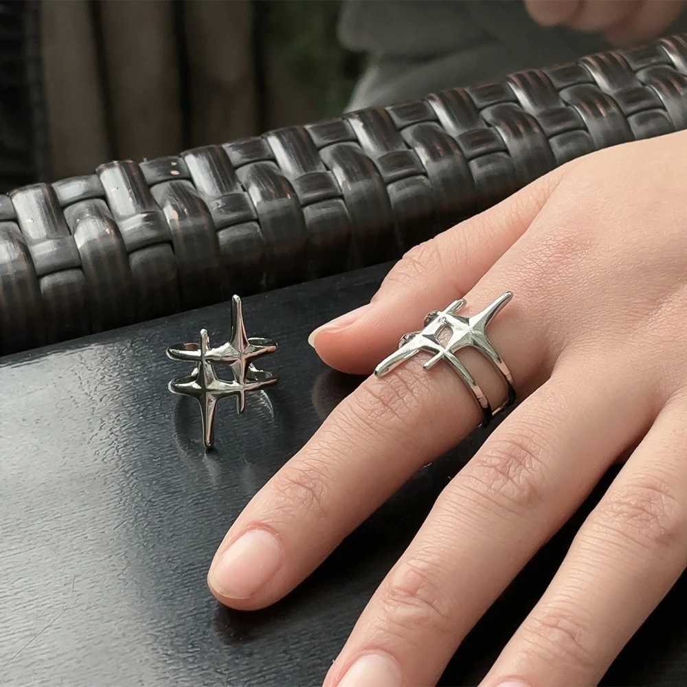 Vintage Irregular Silver Star Open Ring for Women Men Punk Gothic Silver Color Adjustable Couple Rings Y2K Egirl Jewelry Gift W250606