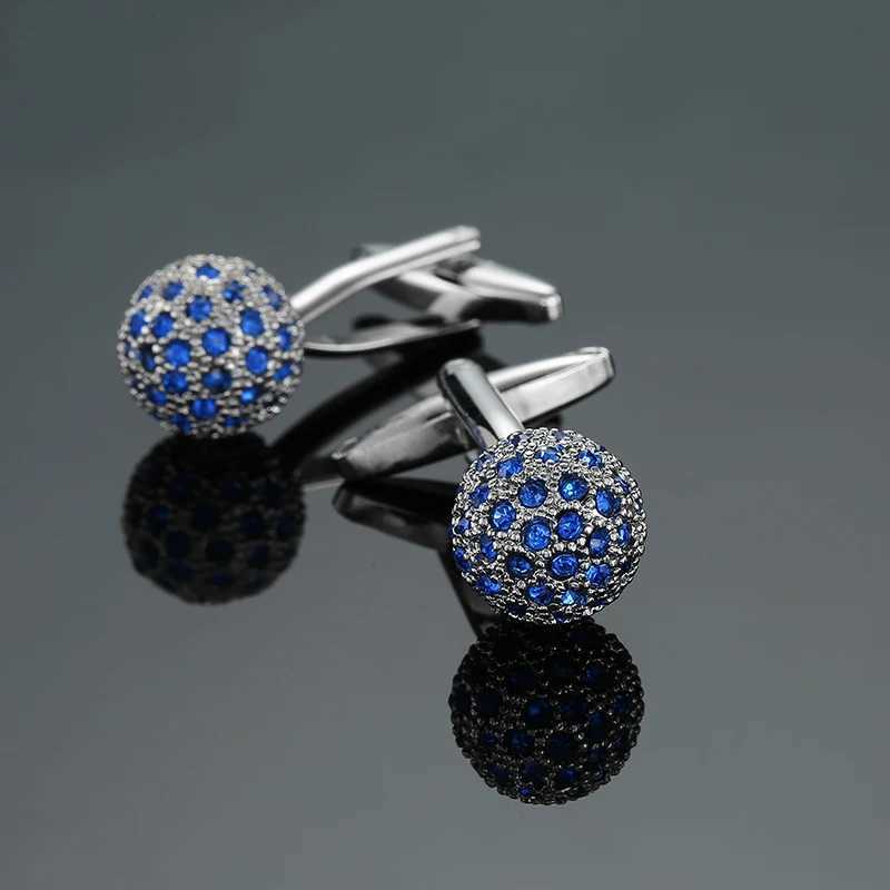Novelty Luxury Blue White Crystal Cufflinks for Men Brand High Quality Design Gold Silver Cuffbutton Shirt Jewelry W250606