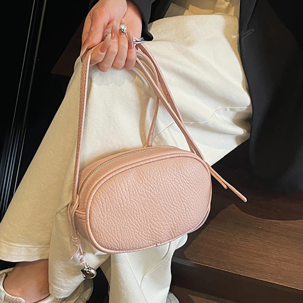 Women High Grade Texture Crossbody Bag Korean Solid Color Zipper Oval One Shoulder Bags Daily All-Match Commute Packs 250605