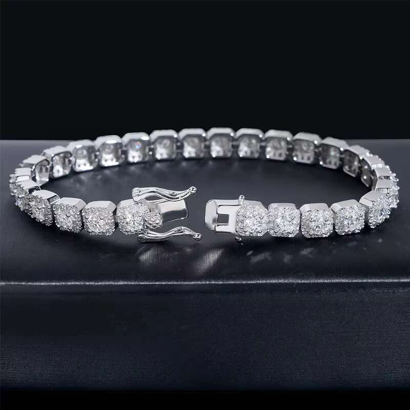 Unisex 6mm Full Sparkling 18K Gold Plated 925 Starling Silver Square Moissanite Diamond Hip Hop Bracelet for Women