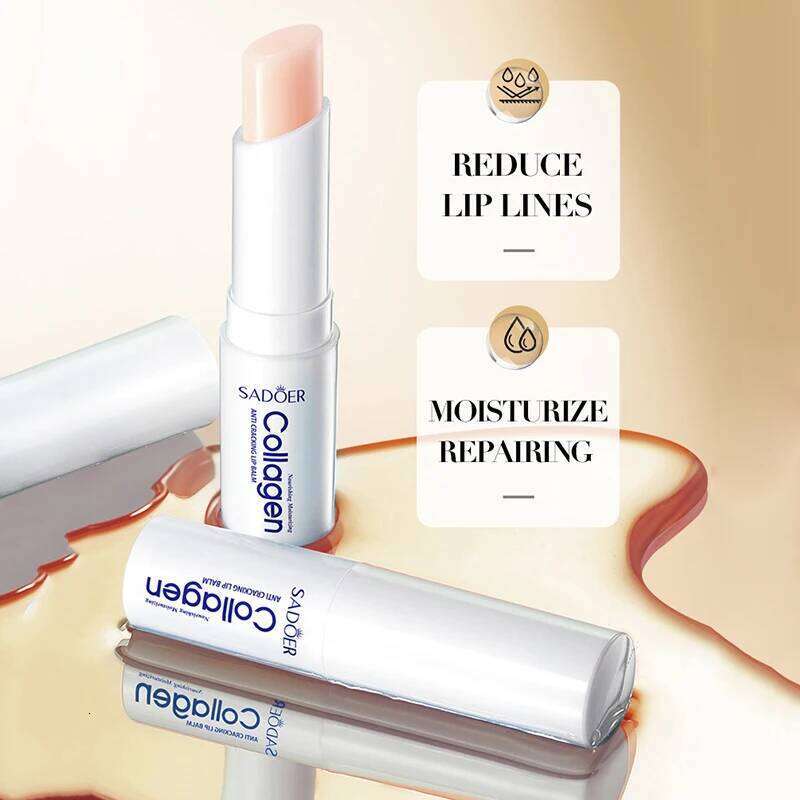 free shipping SADOER Collagen Lip Balm Moisturizing Anti Cracking Brightening Repair Nourishing Hydrating Lipstick Lips Skin Care Products