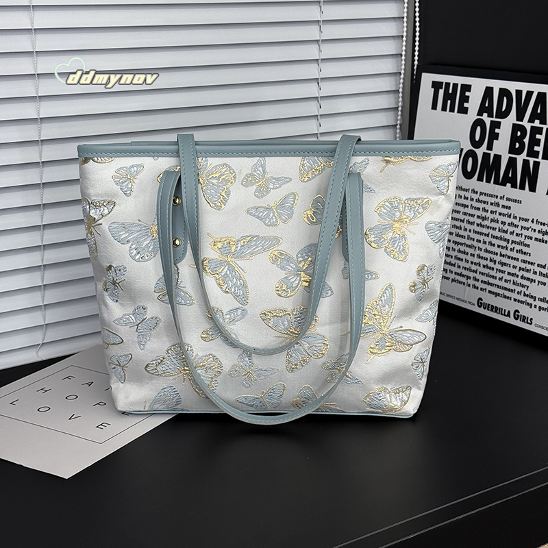 Large Capacity Trendy Versatile High-end Tote Women's Bucket Fashionable Class Commuting Butterfly Shoulder Bag ddmynov