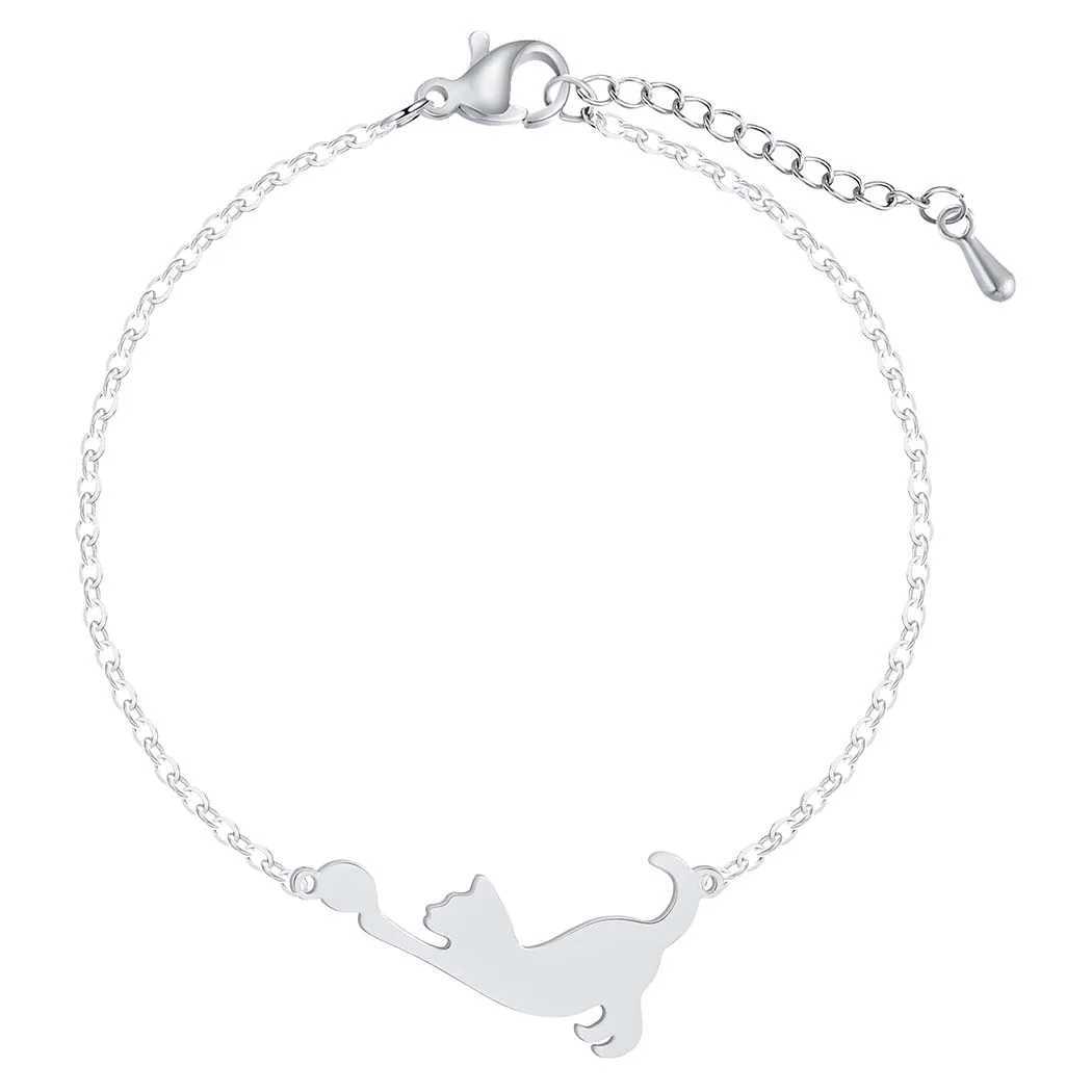 Kinitial Lovely Cat Bracelet Charm Kitty Cat Play With Ball Cute Animal Bangles Bracelets For Women Girls Children Gift Jewelry W250606