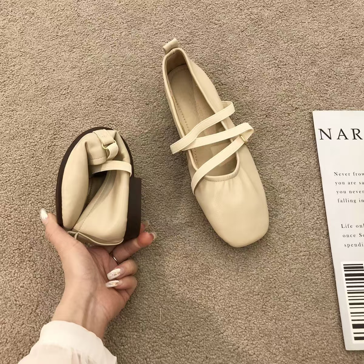 Sier Mary Jane Woman Trend Womens Loafer Barefoot Shoes Square Toe Elegant Flats for Women Footwear 241014