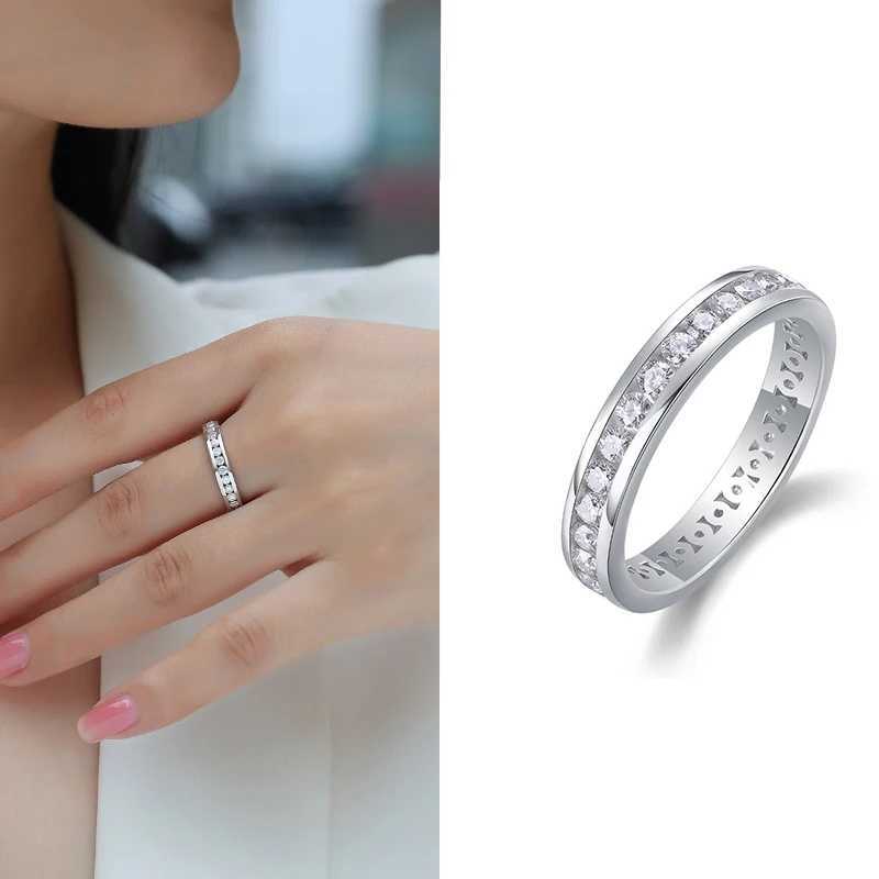 925 Sterling Silver 2mm Moissanite Ring Eternity Sparkling Full Body Luxury Diamond Ring Wedding Jewelry GRA W250606