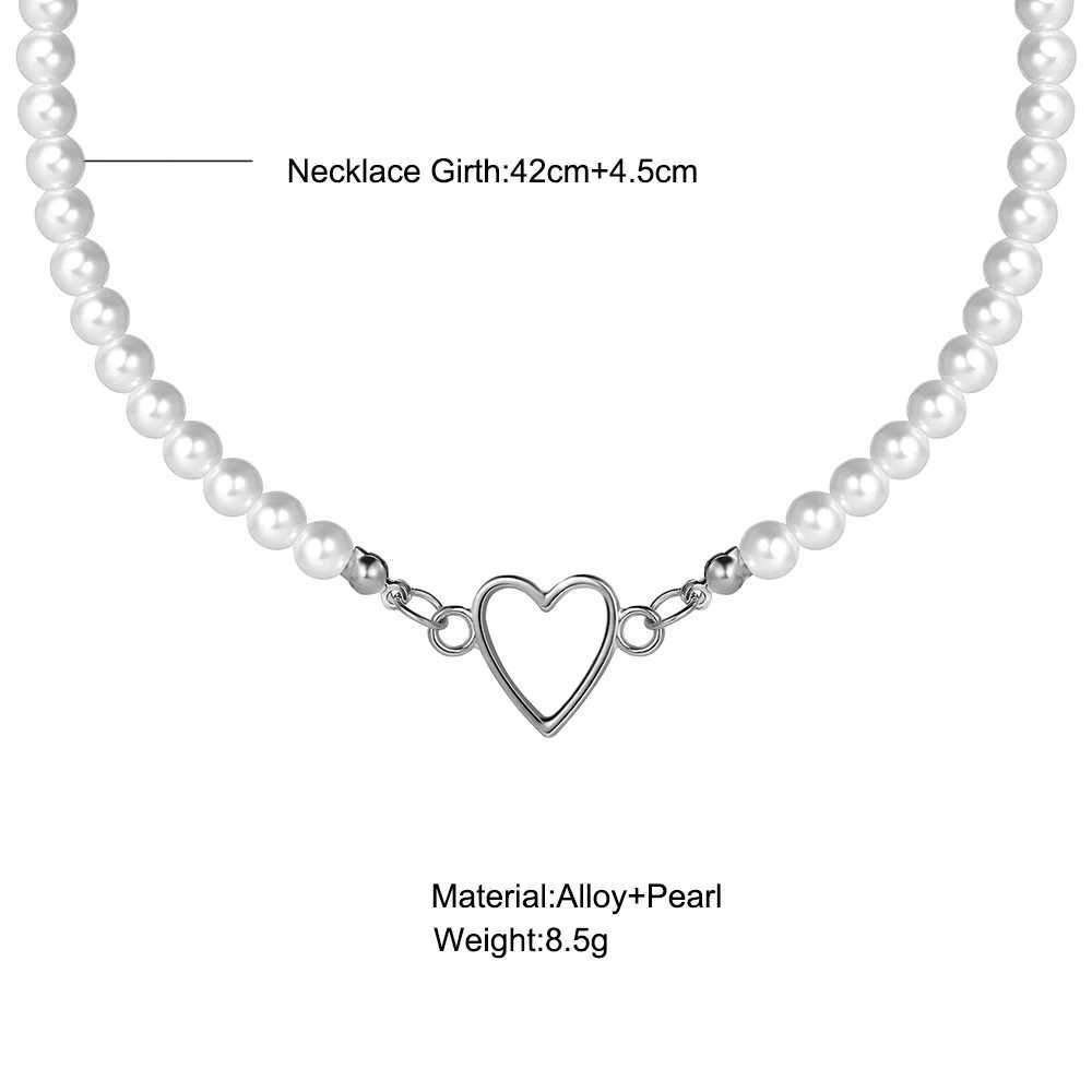 French Vintage Pearl Chain Necklace For Women Fashion Silver Color Lover Heart Choker Simple Women Collar Ladies Jewelry Gift Y250605