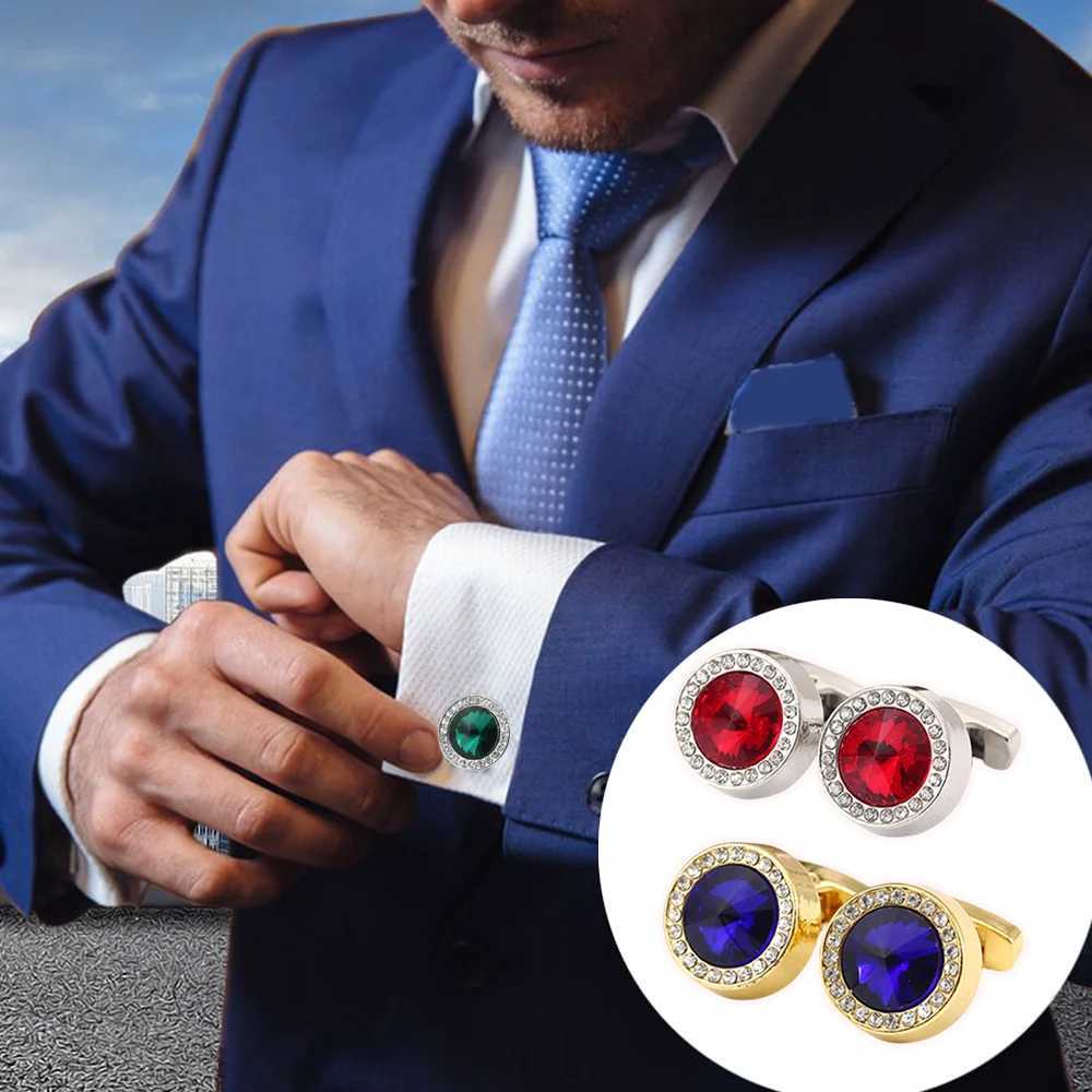 Luxury Delicate Jewelry Mens Cufflinks Crystal Round Crystal Cufflinks Wedding Party Cufflink French shirt Cuff Buttons W250606