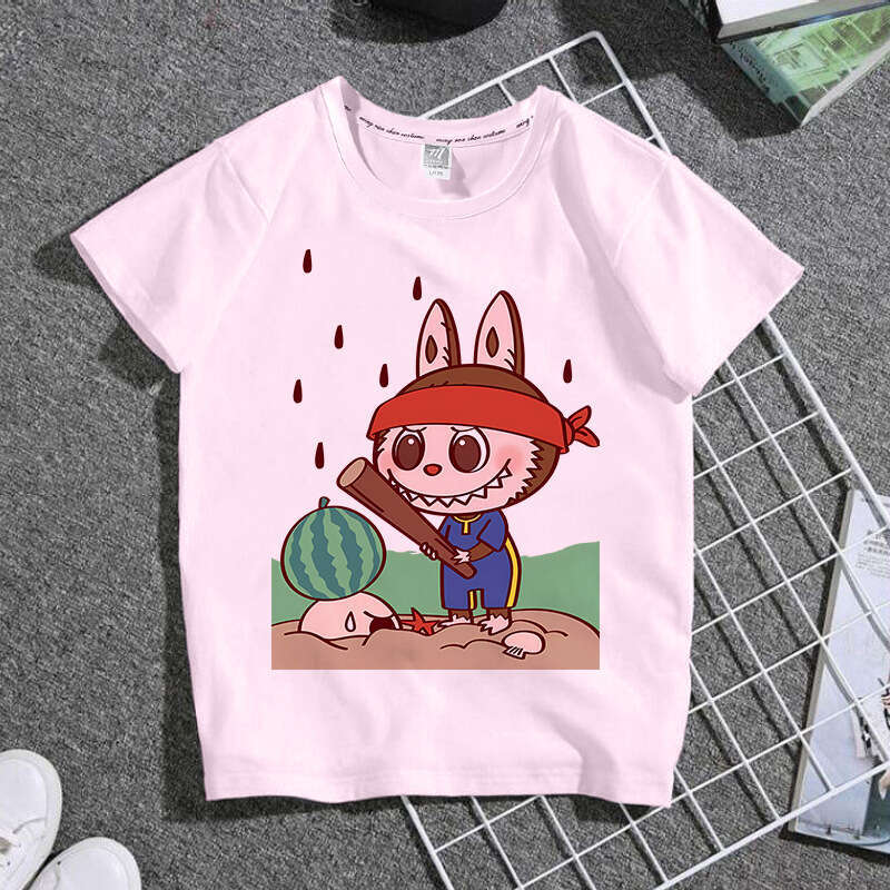 Labubu Trendy Summer T-Shirt Anime Peripheral Short Sleeve Casual Unisex Two-Dimensional Labubu doll