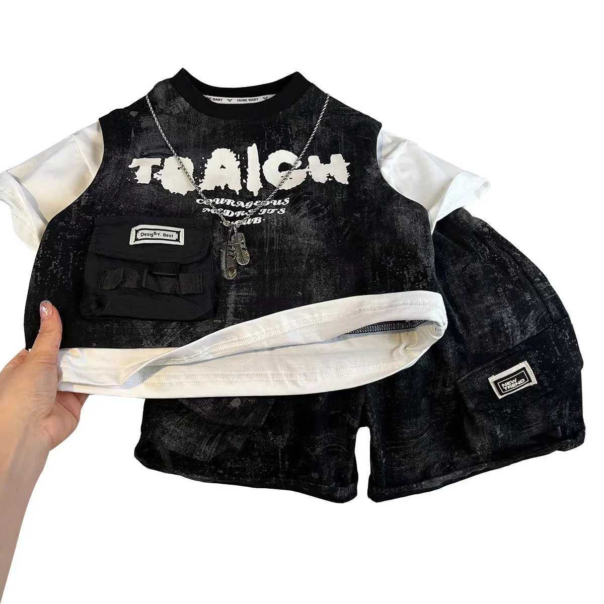 Baby Boys Summer Clothes Fashion Letter Short Sleeve ket T-Shirt+Pants 2pcs Korean Kid Tide Sport Set Children Casual Outfits R250606