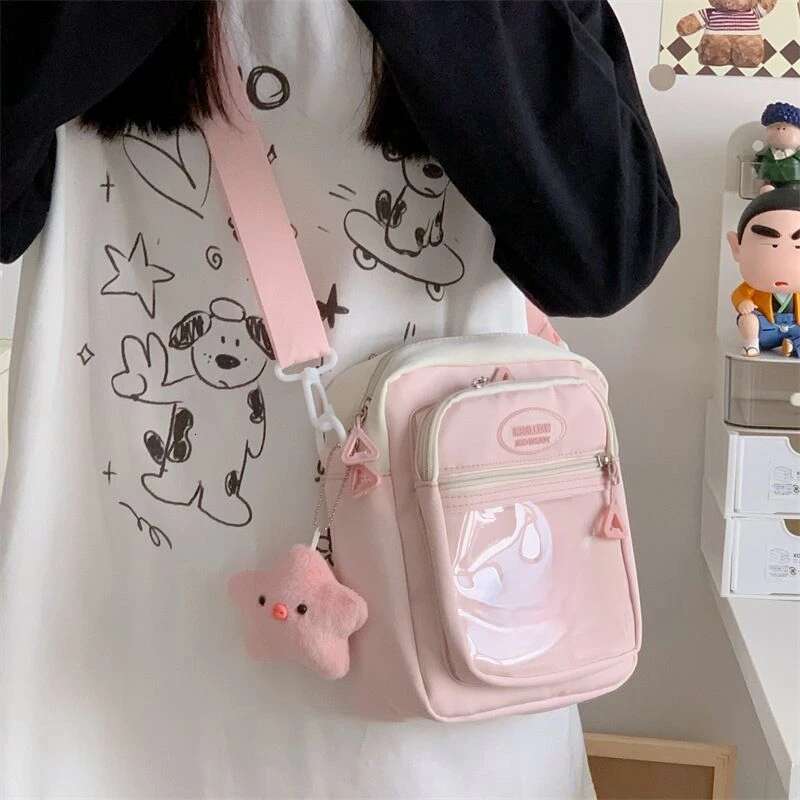 Xiuya Pink Cute Shoulder For Women Small Japanese Style Fashion Handbag Casual Simple Transparent Daily Female Bag