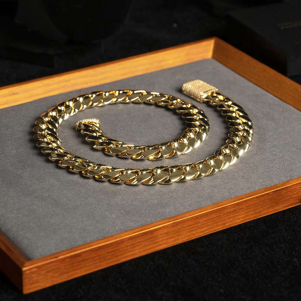 925 Sterling Silver Mens Double Sided Cuban Link Chain Gold Miami Cuban Chain with VVS Moissanite Bracelets Bangles