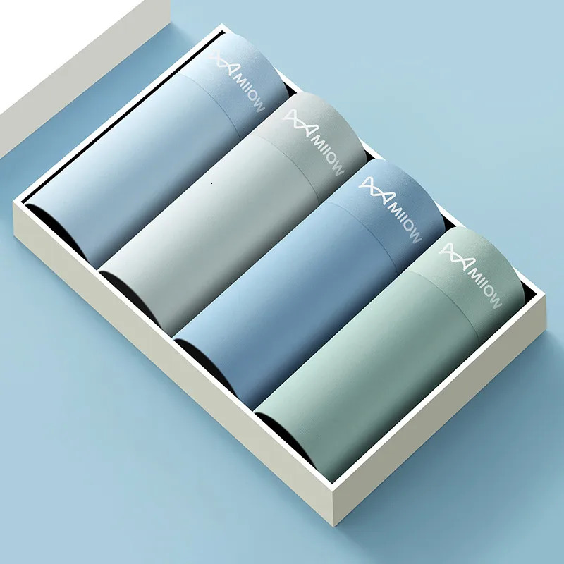 MiiOW 4Pcs Cool Ice Silk Mens Panties Antibacterial Mesh Mens Underwear Boxers Seamless Breathable Man Underpants Trunks 250605