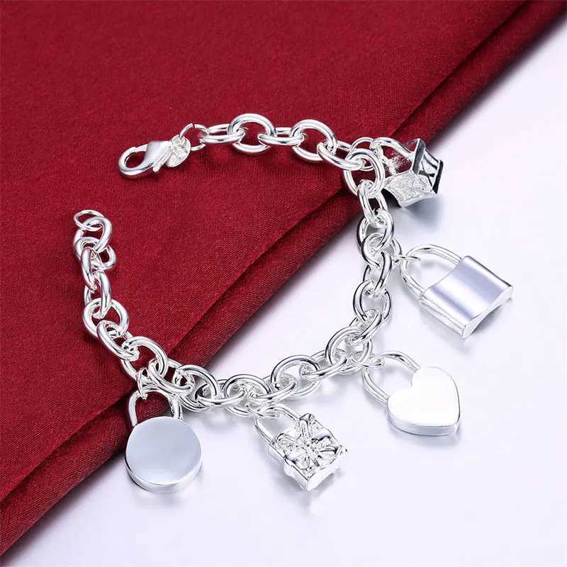Charm 925 Sterling Silver 8 Inches Round Heart Lock Bracelet For Women Fashion Party Wedding Jewelry Gift Wholesale New W250606