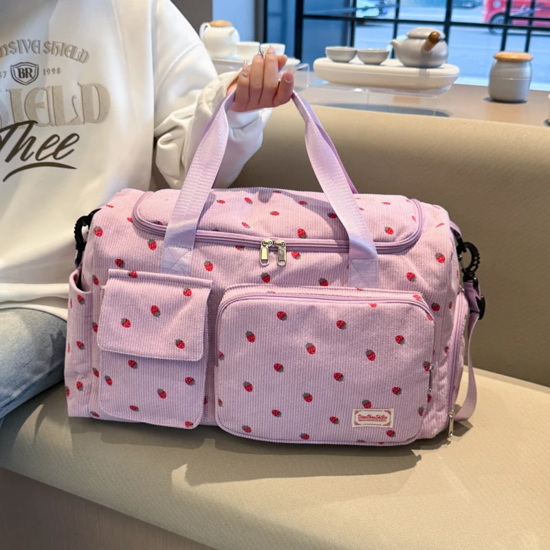 Cute Strawberry Travel Bag Handbags Large Capacity Carry On Luggage Bags Girl Women Shoulder Outdoor Tote Corduroy Sport Gym Bag 250605