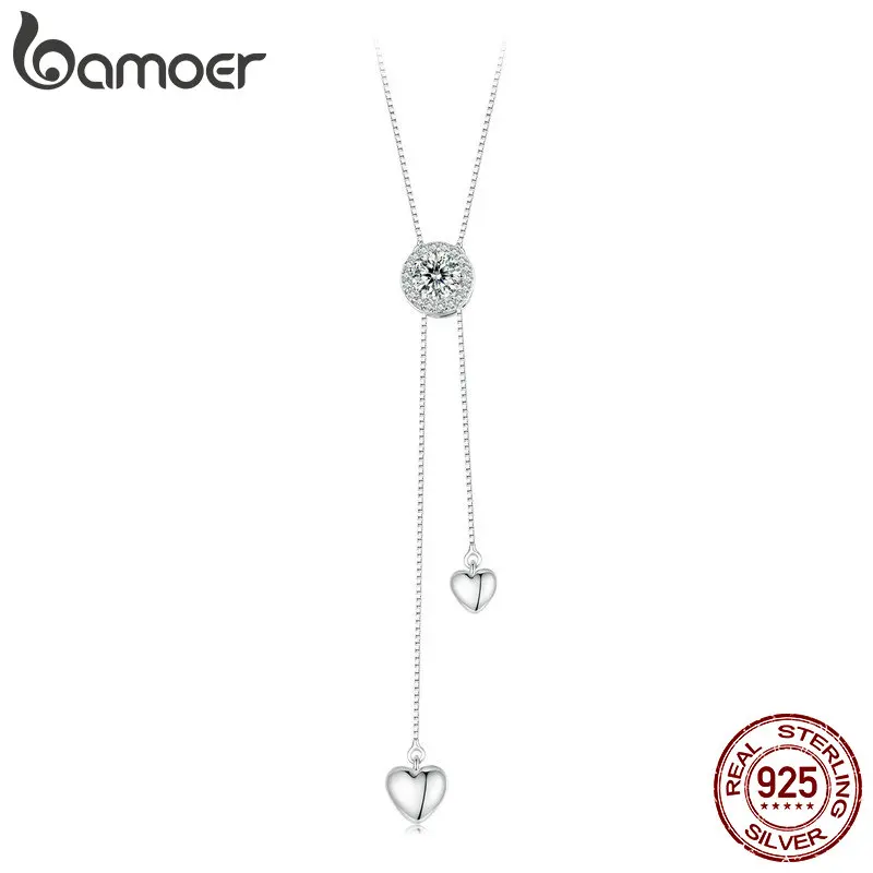 BAMOER Diamond 925 Sterling Silver Lariat Moissanite Necklace, Chic Minimalist Dangle Tassel Y Chain Long Necklace for Women Girls Gift MSN029