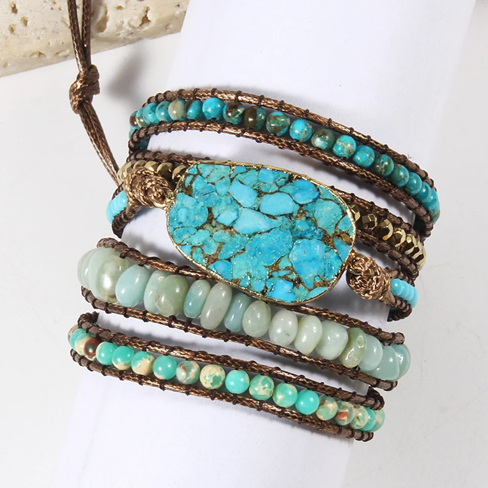 Women Gift er Boho Bracelet Handmade Mixed Natural Stones Charm 5 Strands Wrap Bracelets Women Jewelry 250604