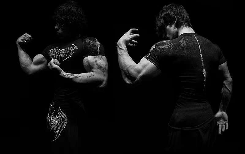 2025 Demon Line Drawing Spider Front and Back Print Short Sleeve T-Shirt Summer Trendy Brand Crew Neck Men's Top