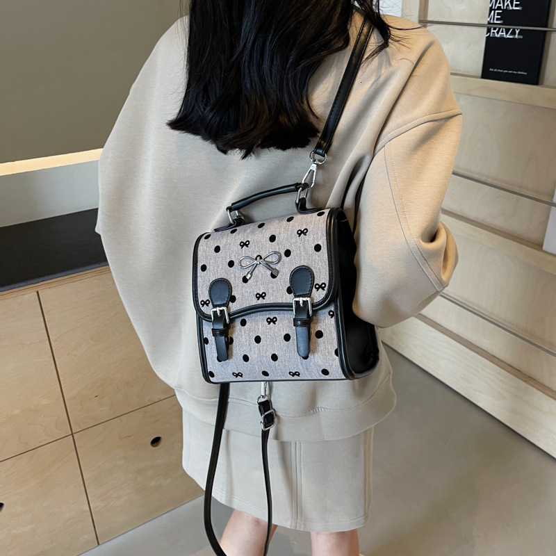 designer Casual Fashion Handbag Small Bag for Women 2025 New Trendy Printed Canvas Polka Dot Backpack Student School Bag