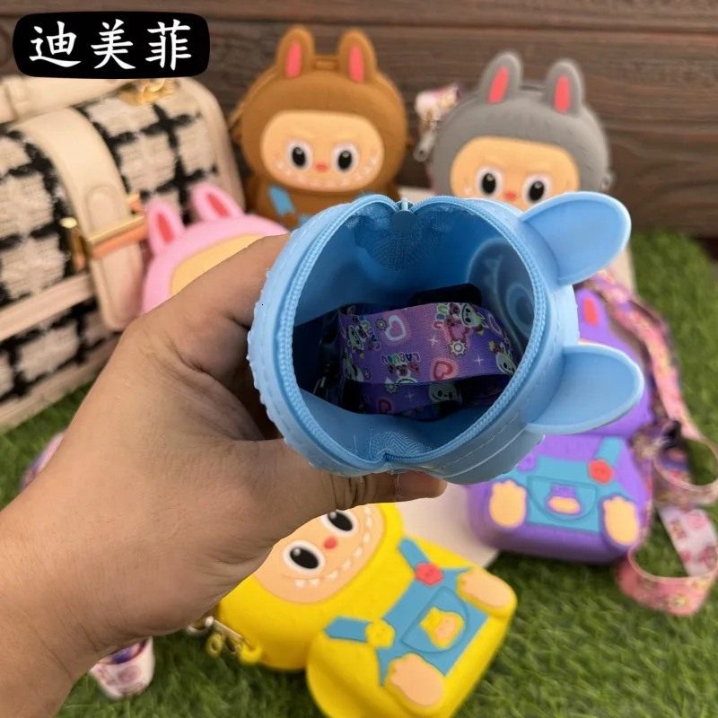 Anime Labubu Silicone Coin Purse Cartoon Messenger Bag Cute Crossbody Girls Allmatch Shoulder Kids Party Gifts 250605