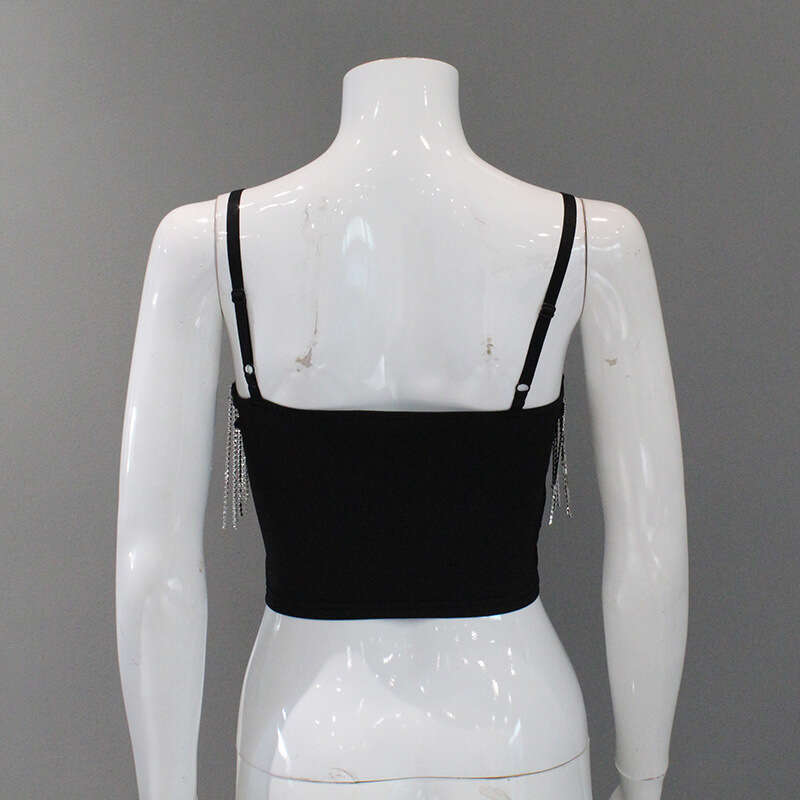 Ins Style Women's Low-Cut Sexy Backless Rhinestone Tassel Strap Short Vest Mature Top T-Shirt Trend B5