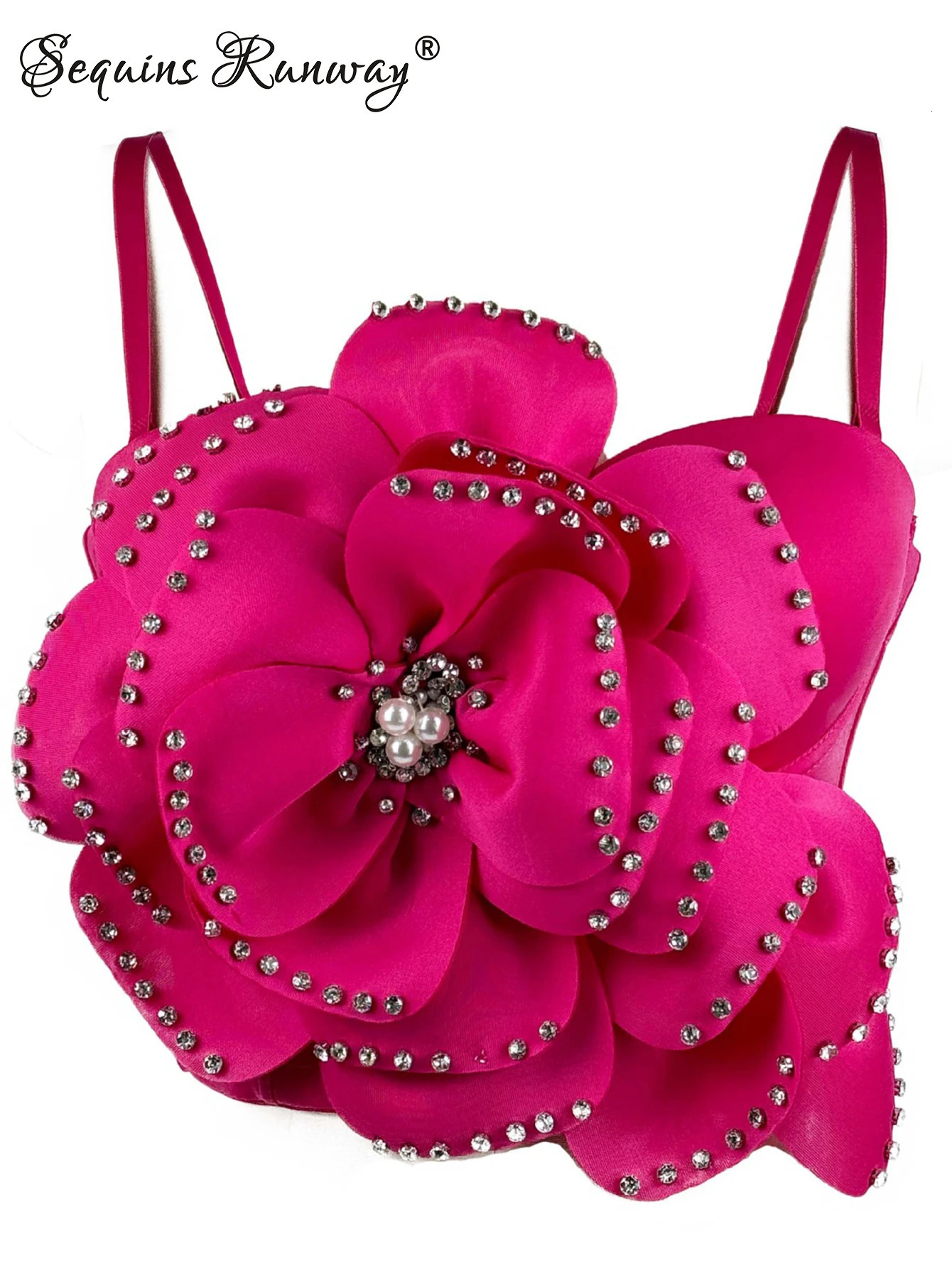 Sexy pink white flower corset crop top women clothing summer body cropped beading bra club party tops woman halter tank top 250530