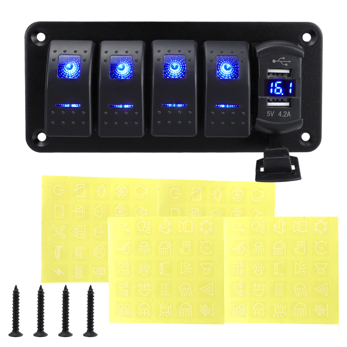 Car Central Control Modification 2+1 Multi-Position Panel Combination 4.2A Dual USB Boat Type Pre-Wired Waterproof Switch