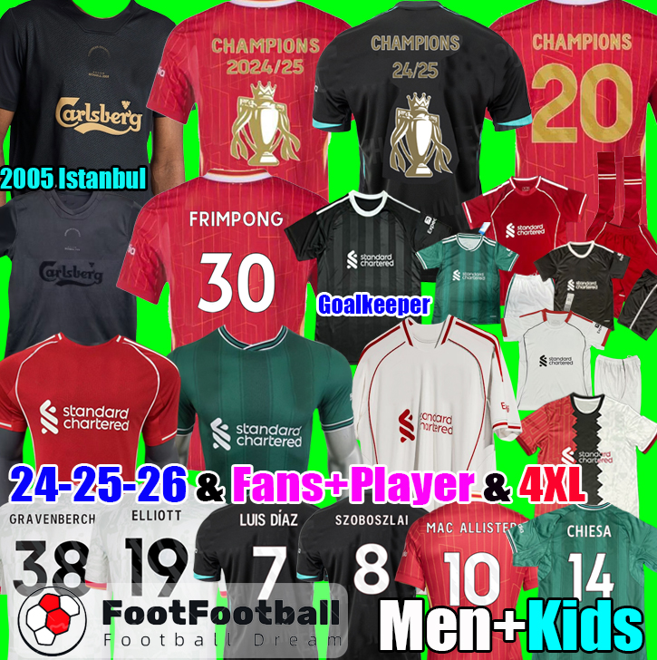 2025 Soccer Jerseys 2024 2025 2026 LIVERPoooL 25 26 Kit Football Shirt 24 25 Fans Player Home Away thrid Green maillot de Foot men kids football kits tops