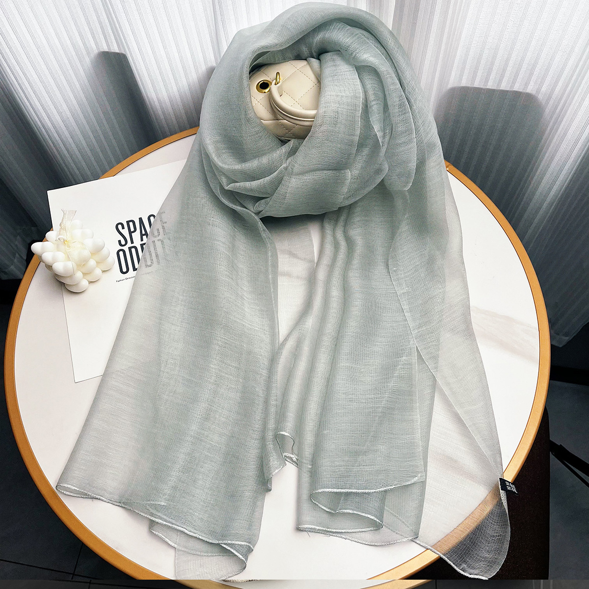 K942 Solid color wool silk scarf 2024 spring and autumn thin scarf for women's literary style clothing matching shawl