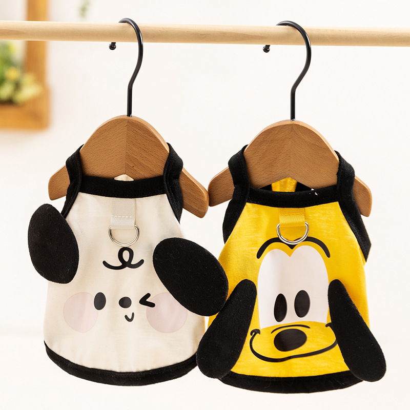 Dogs Shirts Soft Breathable Cute Cartoon Puppy T-Shirts with Leash Ring Tank Top Summer Dog T-Shirts Apparel Sleeveless Dog Vest for Small Medium Dogs