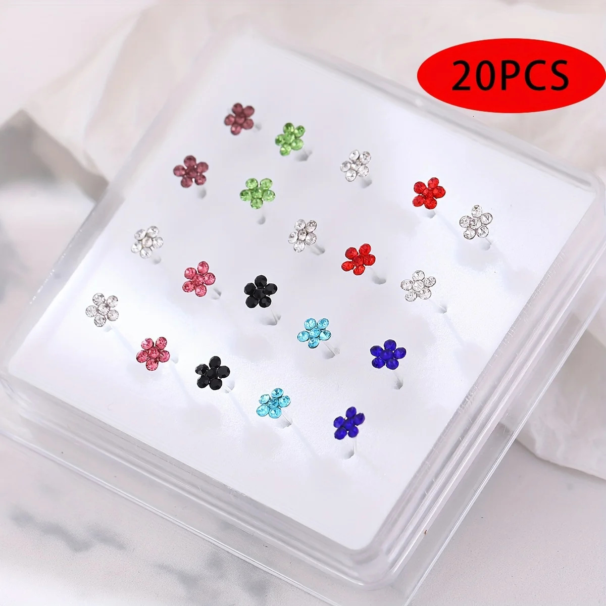 20pcs Colorful Plum Flower Rhinestone Nose Studs Elegant Cute Floral n Synthetic Zirconia Copper Material Perfect 250605