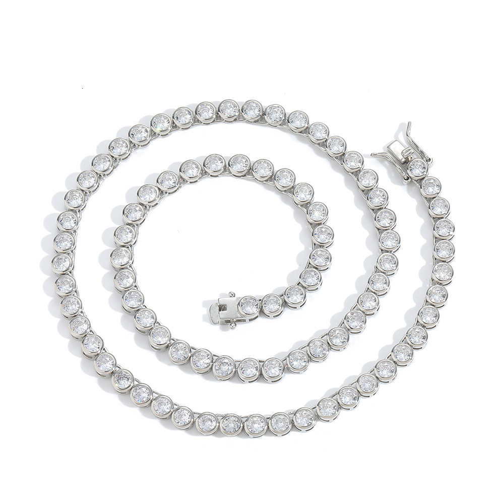New In 3mm 4mm 5mm Round Sparkly Diamond Tennis Necklace Bracelet Jewelry Set Hip Hop Accessory Collarbone Chain Choker Inclusive Bling CZ StonesPulse