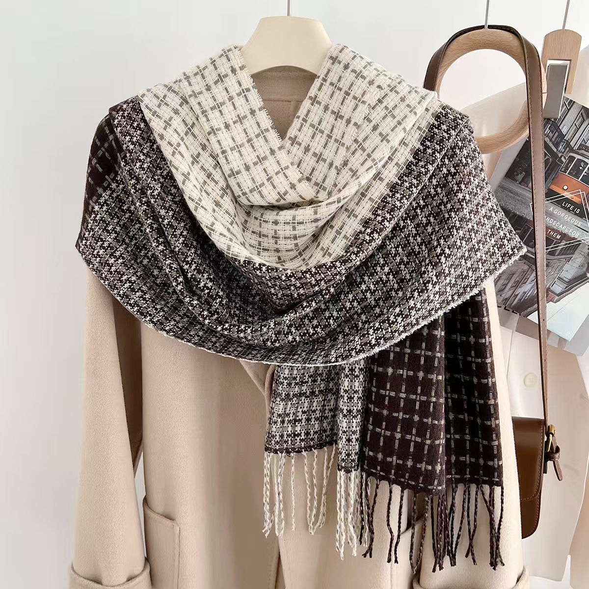 IIII New color matching small plaid cashmere scarf temperament versatile warm neck scarf winter cold protection outer shawl