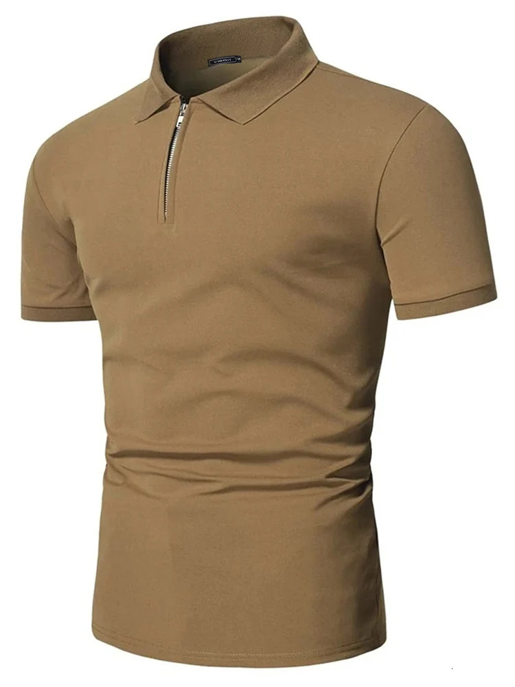 Mens polo shirt solid color short-sleeved zipper lapel T-shirt casual top 250605