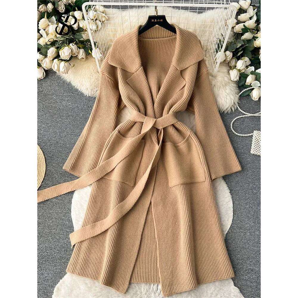 SINGREINY Winter Loose Knitted Overcoat Lapel Neck Sleeves Lace Up Streetwear 2023 Autumn Casual Long Sweater Cardiagns