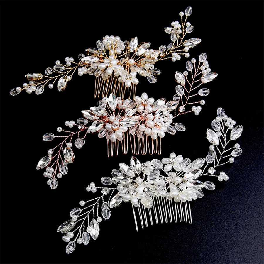 New Silver Alloy Hair Comb Handmade Pearls Rhinestones Fashion Metal Headpiece Elegant Hair Jewelry Accessory For Women Z250605