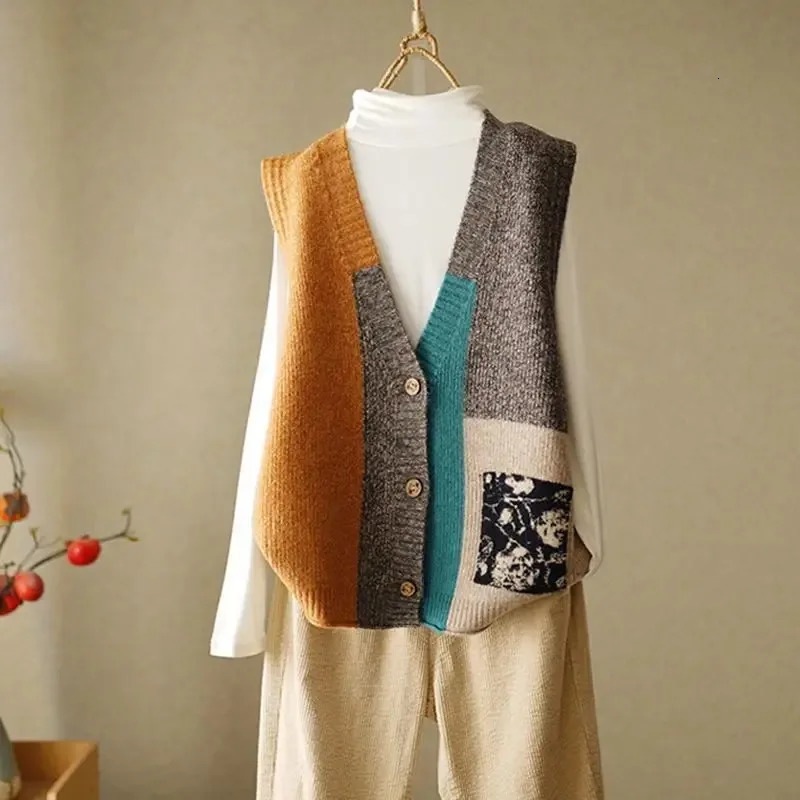 Retro Knitted Vest Cardigan AutumnWinter Loose n Sense Small Sweater Tank Top Women Outwear Female 250530