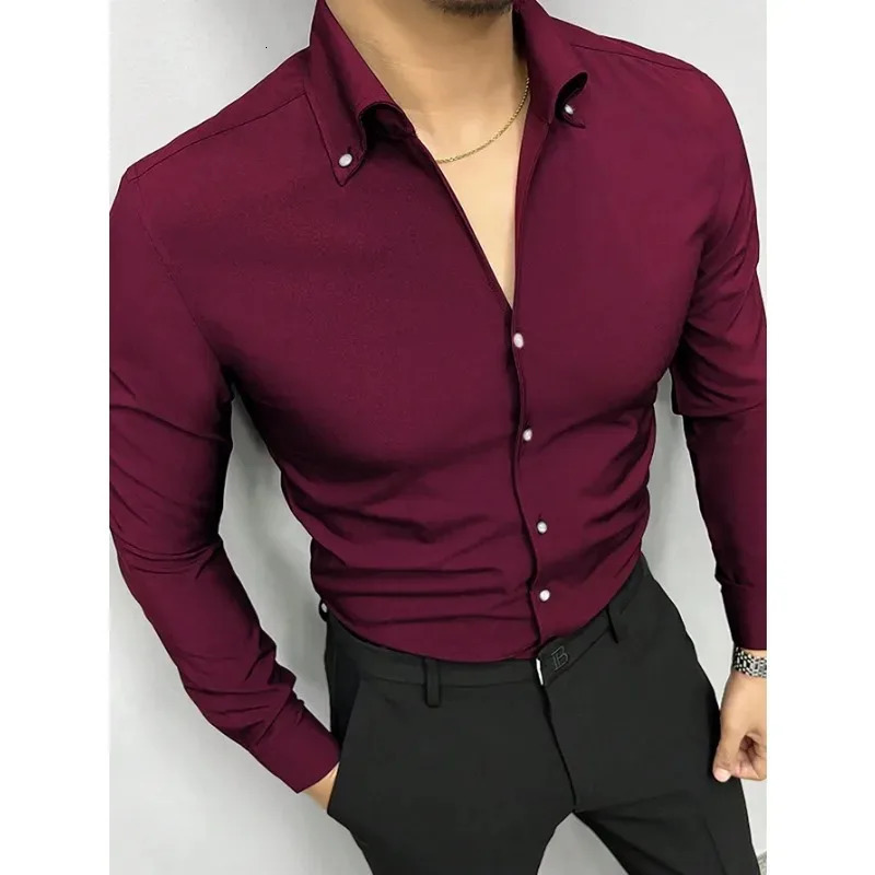 4 Colors Mens Shirt Solid Color Versatile Casual Lapel Breathable Skin friendly Mens Shirt European Size 250605