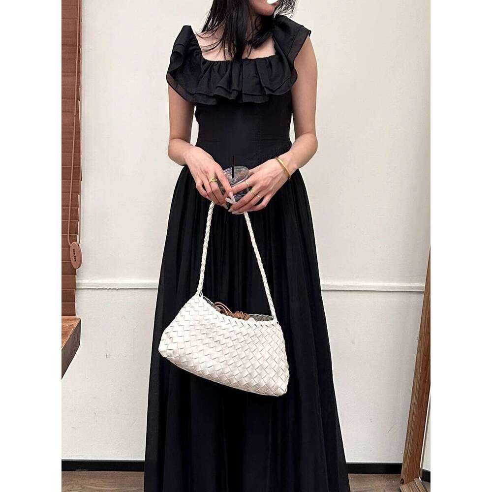 New Woven Soft Leather Women s French Style Basket Handbag Shoulder Bag