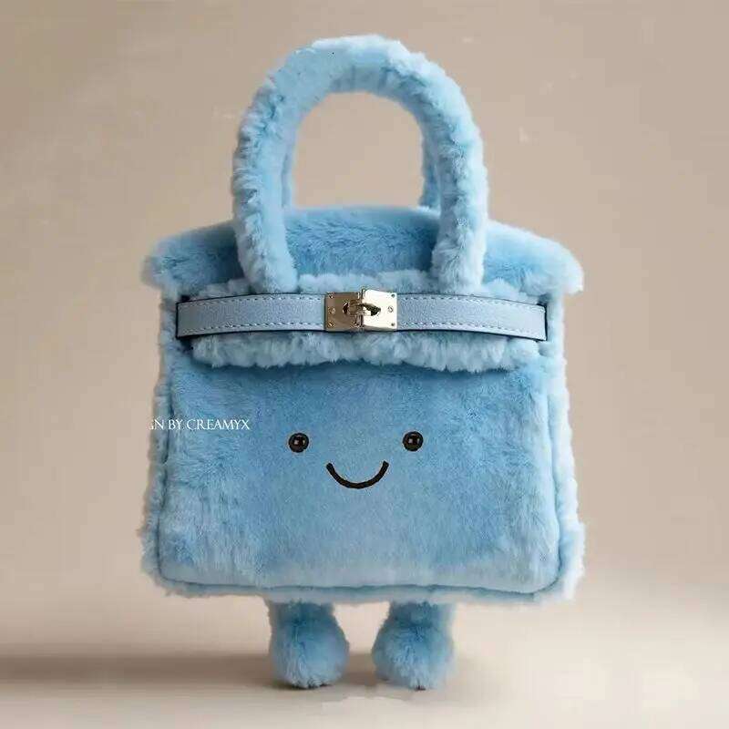 Cute Japanese Korean Girl Plush Handbag Joker Blue Small Fresh Fashion Portable Autumn Winter Gift For Girls Crossbody Bag