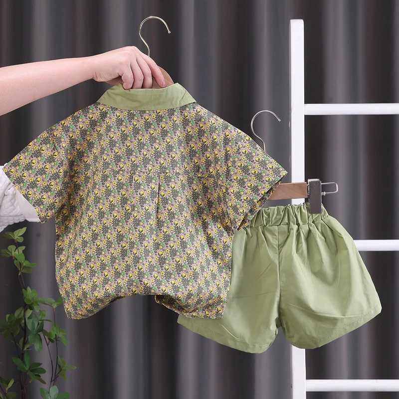 2023 Summer Brother Sister Outfits Boy Kid Flower Casual Shirt+Shorts 2pcs Girl Flower set R250606