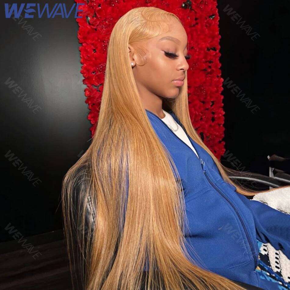 #27 Honey Blonde Human Hair Straight 13X6 Frontal Preplucked Wig 13x4 30 34 Inch Lace Front Colored Wigs For Women