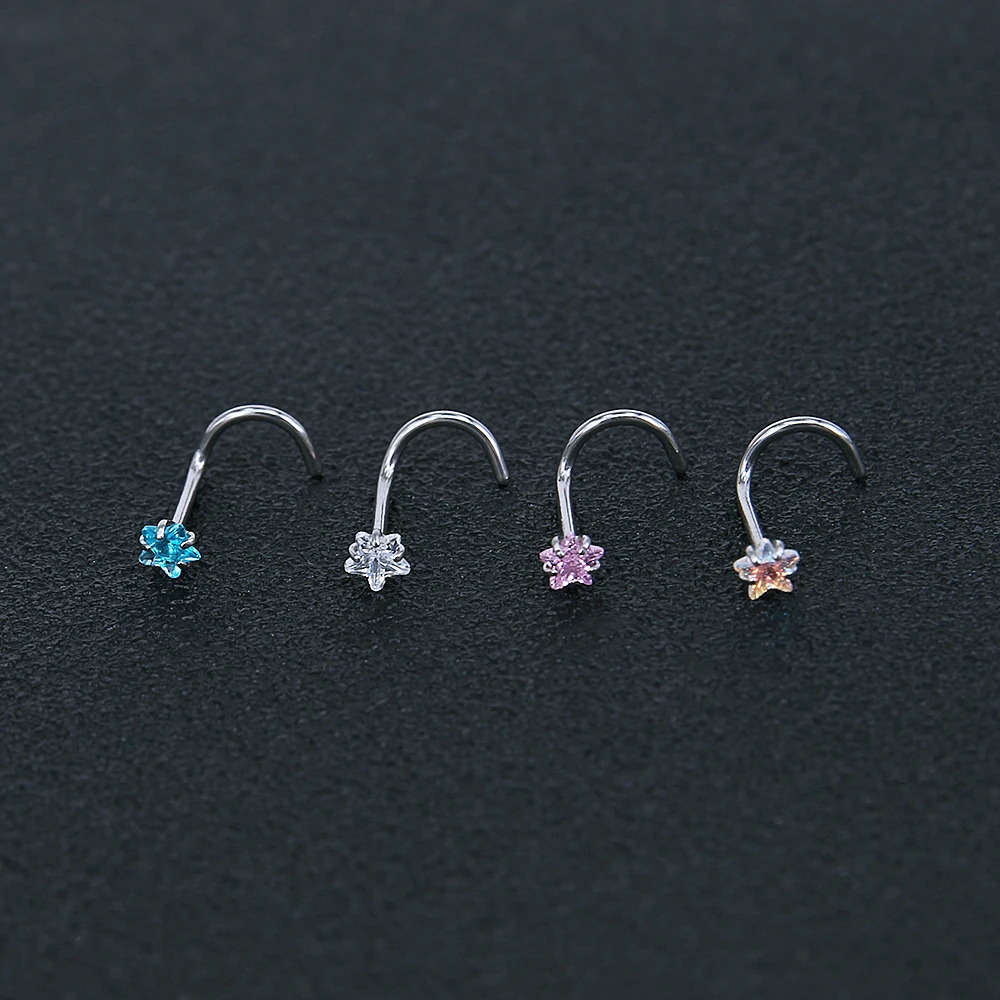 ZS 22g CZ Crystal Nose Studs Sets 12PCS/3PCS Nose Rings Studs Set Stainless Steel Nose Piercing Screws Fashion Nose Septum Rings 250605