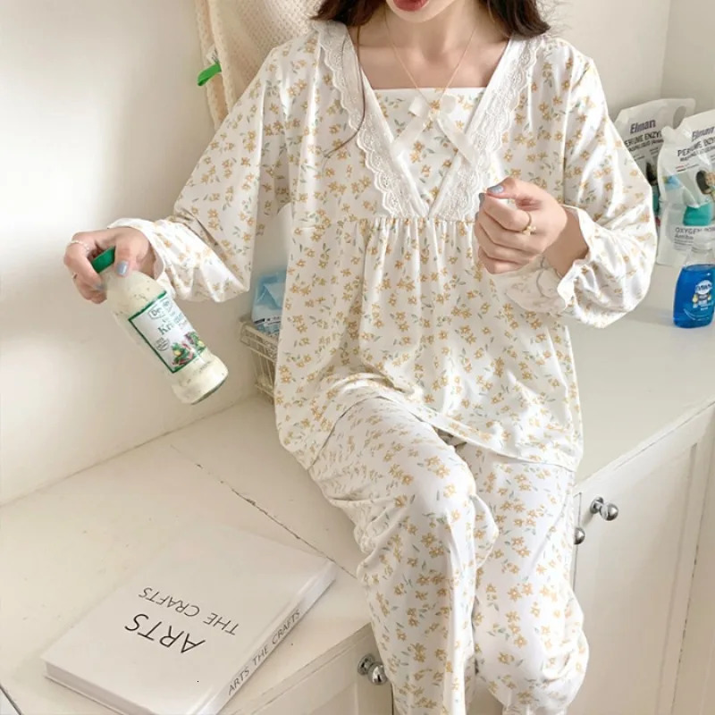 Four Seasons Women Sleepwear Plus Size Cartoon Heart Print Long Sleeve Cute Princess Style Summer Simple Casual Homewear 250530