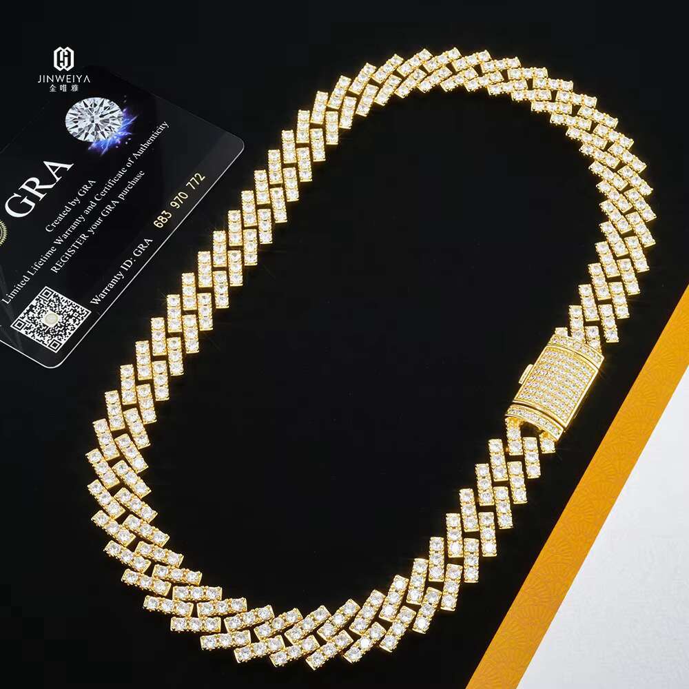 Customized Hip Hop 15mm Diamond Cuban Link Necklace 925Silver Iced Out VVS Moissanite Bling Necklace
