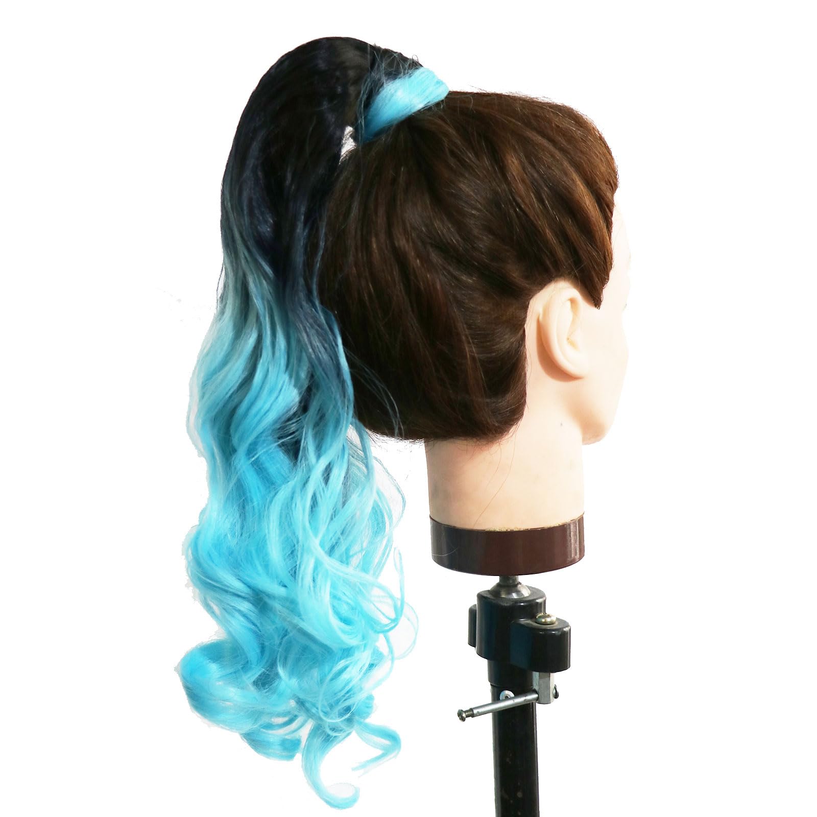 LeeWin Ombre Color Ponytail Extension Wrap Around Magic Sticky Long Curly Wave Hair Extensions Synthetic Pony Tail Hairpiece for Women Girls