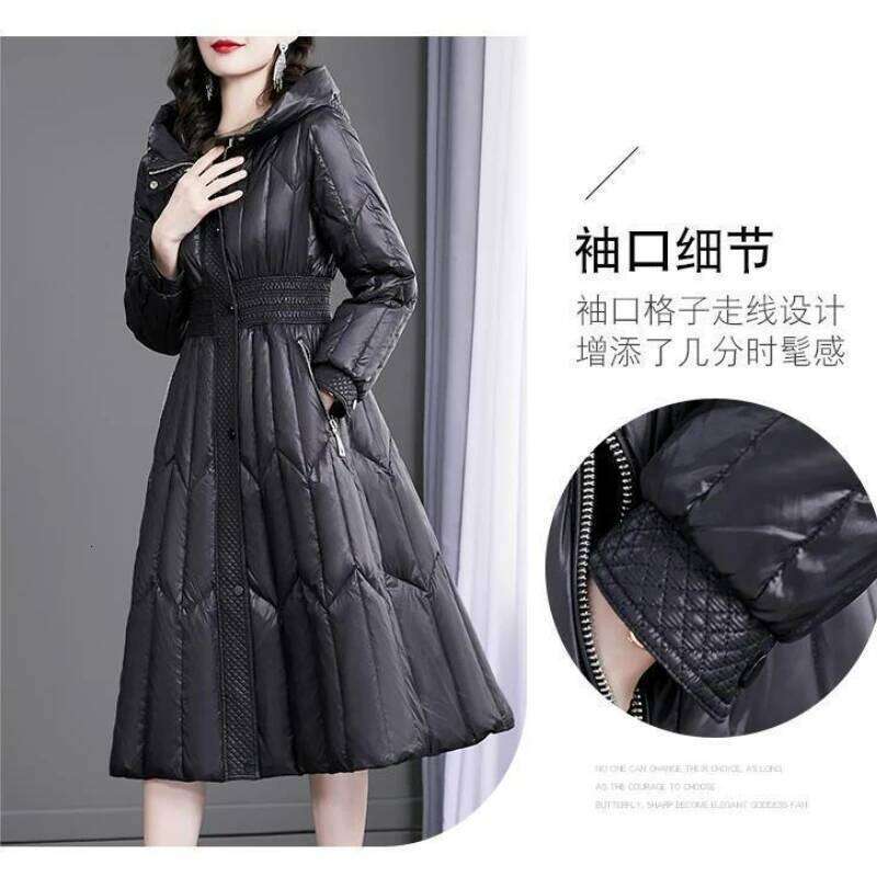 2024 New Women's Winter Slim Fit Waist Long Down Cotton Suit Hooded Style and Fashionable Mid Length Coat Parka