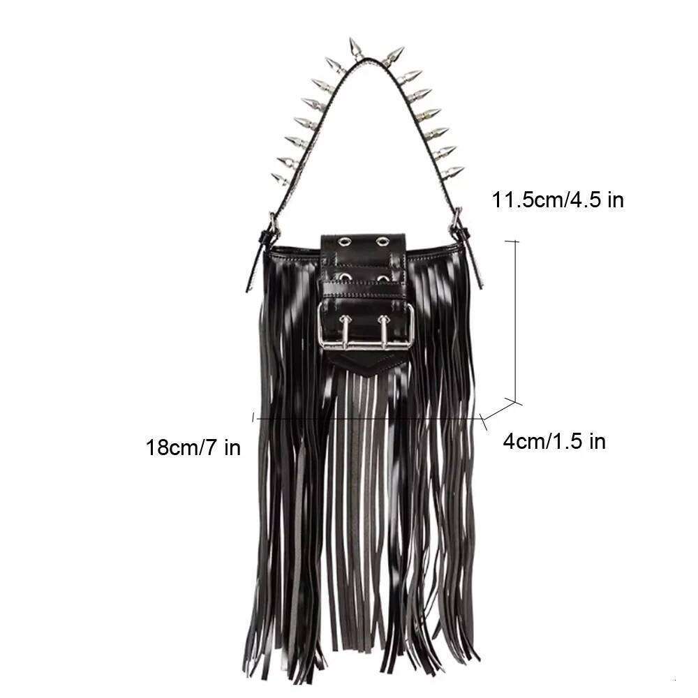 Annmouler Designer Small Handbag For Women Streetwear Shoulder Bag With Long Tassel Fashion Rivet Purses